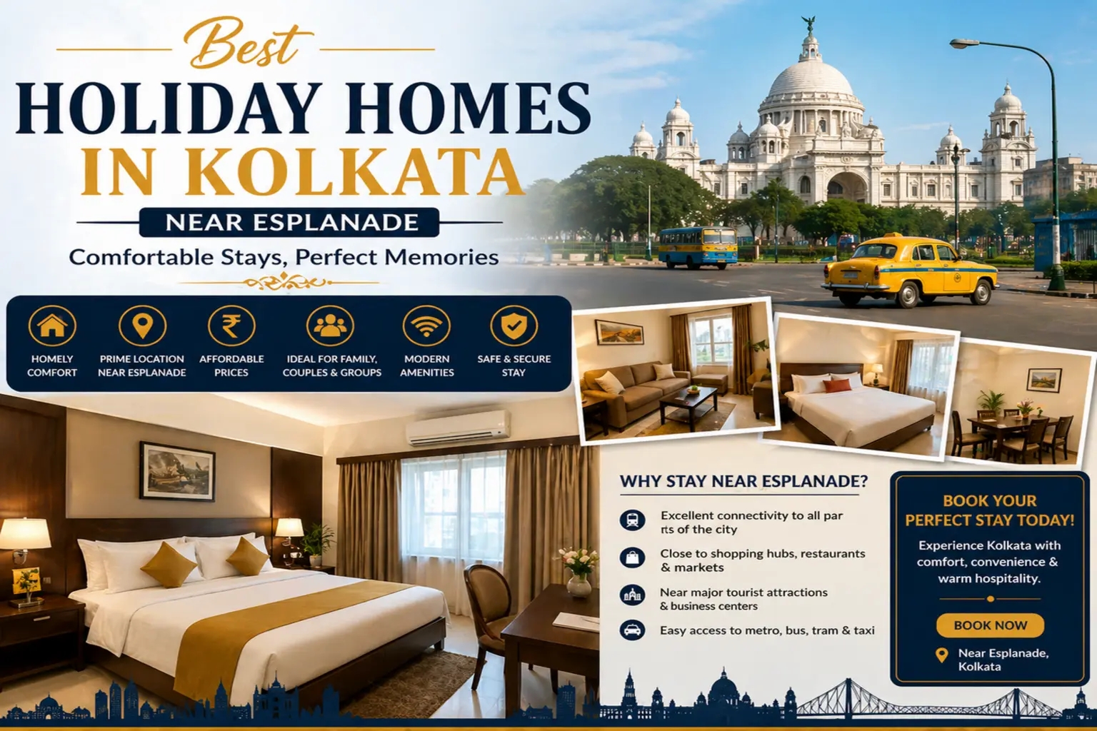 Best Holiday Homes in Kolkata Near Esplanade (Affordable & Luxury Stay Options)